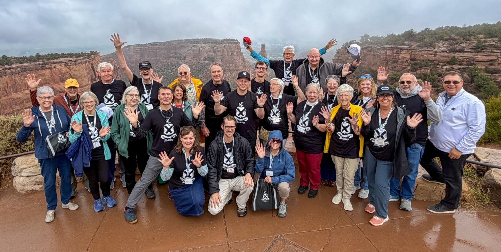Hawley Family Society reunion group photo at Coloroado Monument in Grand Junction, Colorado.
